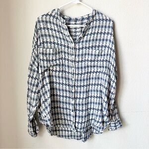 Lou & Grey Contemporary Boho Houndstooth Slouchy Cottagecore Button Up Shirt M